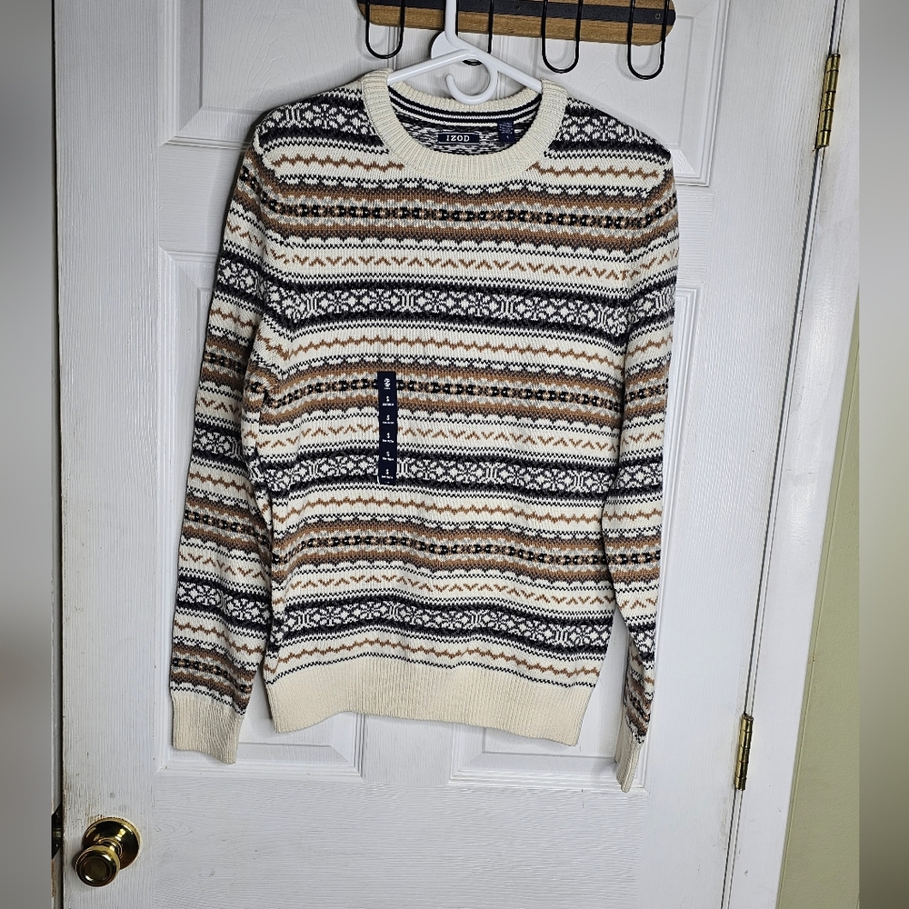 NWT Men's Izod  Fair Isle Crew Neck Sweater Size SMALL
